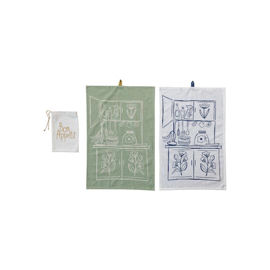 Hello Honey® Cream & Sage Kitchen-Themed Tea Towels, 2ct.